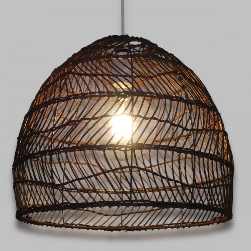 GloboStar® MALIBU 00970 Vintage Κρεμαστό Φωτιστικό Οροφής Μονόφωτο 1 x E27 Καφέ Ξύλινο Bamboo Φ40 x Y35cm Διακόσμηση - Φωτισμός - Χαλιά