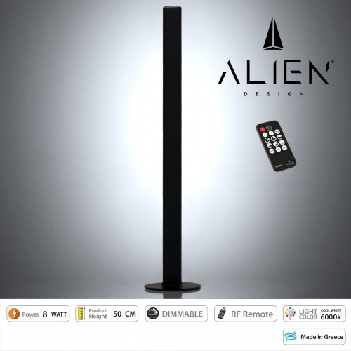 GloboStar® ALIEN-DIVA-BLACK-50-1 ALIEN Design DIVA Μοντέρνο Minimal Nordic Μεταλλικό Φωτιστικό Επιτραπέζιο - Πορτατίφ - Λαμπατέρ Μαύρο LED 8W 1120lm με Ασύρματο Χειριστήριο RF & Dimmer IP20 Ψυχρό Λευκό 6000K Μ3 x Π1.6 x Υ50cm Διακόσμηση - Φως - Χαλιά
