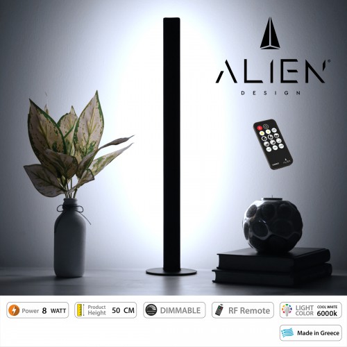 GloboStar® ALIEN-DIVA-BLACK-50-1 ALIEN Design DIVA Μοντέρνο Minimal Nordic Μεταλλικό Φωτιστικό Επιτραπέζιο - Πορτατίφ - Λαμπατέρ Μαύρο LED 8W 1120lm με Ασύρματο Χειριστήριο RF & Dimmer IP20 Ψυχρό Λευκό 6000K Μ3 x Π1.6 x Υ50cm Διακόσμηση - Φως - Χαλιά