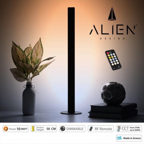 GloboStar® ALIEN-DIVA-BLACK-50-10 ALIEN Design DIVA Μοντέρνο Minimal Nordic Μεταλλικό Φωτιστικό Επιτραπέζιο - Πορτατίφ - Λαμπατέρ Μαύρο LED 10W 1500lm με Ασύρματο Χειριστήριο RF & Dimmer IP20 CCT Θερμό 2700 K έως Ψυχρό 6000K Μ3 x Π1.6 x Υ50cm Διακόσμη