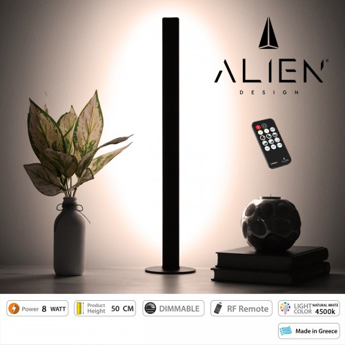 GloboStar® ALIEN-DIVA-BLACK-50-2 ALIEN Design DIVA Μοντέρνο Minimal Nordic Μεταλλικό Φωτιστικό Επιτραπέζιο - Πορτατίφ - Λαμπατέρ Μαύρο LED 8W 1040lm με Ασύρματο Χειριστήριο RF & Dimmer IP20 Φυσικό Λευκό 4500K Μ3 x Π1.6 x Υ50cm Διακόσμηση - Φως - Χαλιά