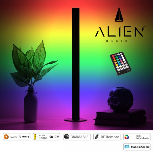 GloboStar® ALIEN-DIVA-BLACK-50-8 ALIEN Design DIVA Μοντέρνο Minimal Nordic Μεταλλικό Φωτιστικό Επιτραπέζιο - Πορτατίφ - Λαμπατέρ Μαύρο LED 8W 800lm με Ασύρματο Χειριστήριο RF & Dimmer IP20 Πολύχρωμο RGB Μ3 x Π1.6 x Υ50cm Διακόσμηση - Φως - Χαλιά