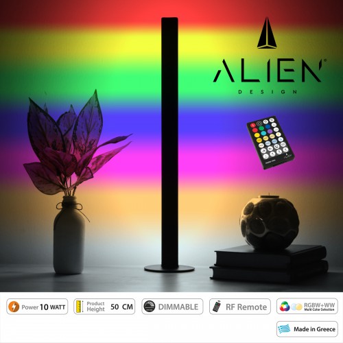 GloboStar® ALIEN-DIVA-BLACK-50-9 ALIEN Design DIVA Μοντέρνο Minimal Nordic Μεταλλικό Φωτιστικό Επιτραπέζιο - Πορτατίφ - Λαμπατέρ Μαύρο LED 10W 1500lm με Ασύρματο Χειριστήριο RF & Dimmer IP20 Πολύχρωμο + CCT - RGBW + WW Μ3 x Π1.6 x Υ50cm Διακόσμηση - Φ