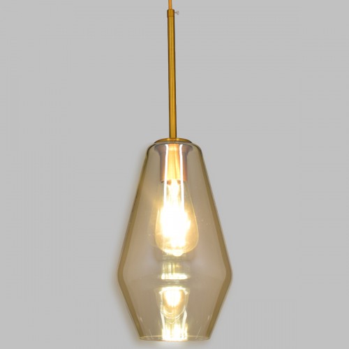 GloboStar® AMARIS 00871 Μοντέρνο Κρεμαστό Φωτιστικό Οροφής Μονόφωτο 1 x E27 Γυάλινο Φιμέ Μελί Φ17 x Υ30cm Διακόσμηση - Φωτισμός - Χαλιά