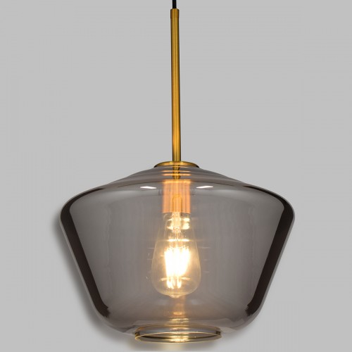 GloboStar® AMARIS 00873 Μοντέρνο Κρεμαστό Φωτιστικό Οροφής Μονόφωτο 1 x E27 Γυάλινο Φιμέ Νίκελ Φ30 x Υ22cm Διακόσμηση - Φωτισμός - Χαλιά