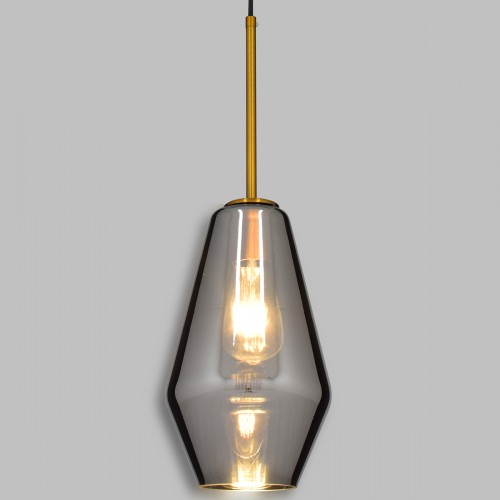 GloboStar® AMARIS 00874 Μοντέρνο Κρεμαστό Φωτιστικό Οροφής Μονόφωτο 1 x E27 Γυάλινο Φιμέ Νίκελ Φ17 x Υ30cm Διακόσμηση - Φωτισμός - Χαλιά