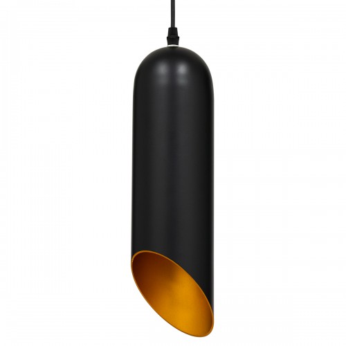 GloboStar® CARSON 01527 Μοντέρνο Κρεμαστό Φωτιστικό Οροφής Μονόφωτο 1 x E27 Μαύρο - Χρυσό Μεταλλικό Καμπάνα Φ10 x Υ38cm Διακόσμηση - Φωτισμός - Χαλιά