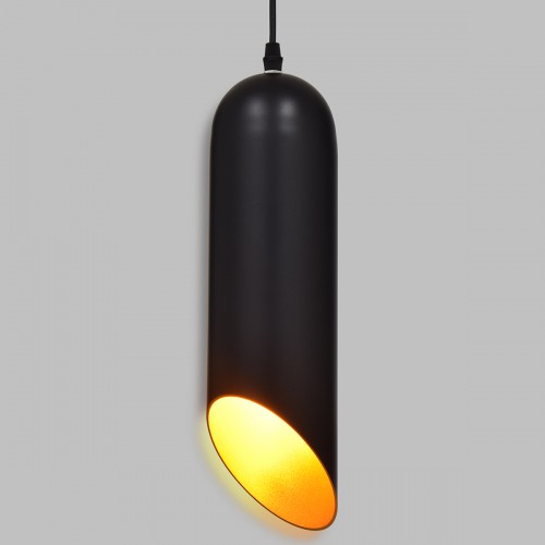 GloboStar® CARSON 01527 Μοντέρνο Κρεμαστό Φωτιστικό Οροφής Μονόφωτο 1 x E27 Μαύρο - Χρυσό Μεταλλικό Καμπάνα Φ10 x Υ38cm Διακόσμηση - Φωτισμός - Χαλιά