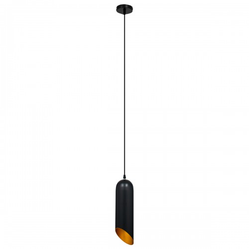 GloboStar® CARSON 01527 Μοντέρνο Κρεμαστό Φωτιστικό Οροφής Μονόφωτο 1 x E27 Μαύρο - Χρυσό Μεταλλικό Καμπάνα Φ10 x Υ38cm Διακόσμηση - Φωτισμός - Χαλιά