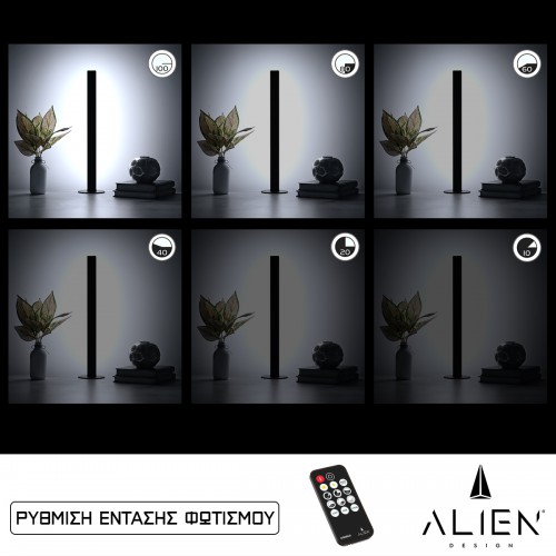 GloboStar® ALIEN-DIVA-BLACK-50-1 ALIEN Design DIVA Μοντέρνο Minimal Nordic Μεταλλικό Φωτιστικό Επιτραπέζιο - Πορτατίφ - Λαμπατέρ Μαύρο LED 8W 1120lm με Ασύρματο Χειριστήριο RF & Dimmer IP20 Ψυχρό Λευκό 6000K Μ3 x Π1.6 x Υ50cm Διακόσμηση - Φως - Χαλιά
