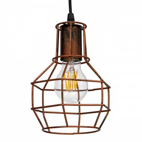 GloboStar® CAGE 00866 Vintage Industrial Κρεμαστό Φωτιστικό Οροφής Μονόφωτο 1 x E27 Καφέ Σκουριά Μεταλλικό Πλέγμα Φ15 x Y22cm Διακόσμηση - Φωτισμός - Χαλιά