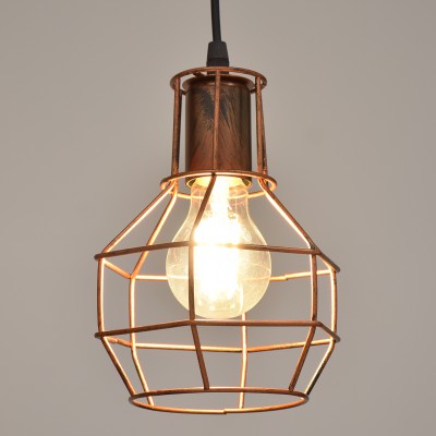GloboStar® CAGE 00866 Vintage Industrial Κρεμαστό Φωτιστικό Οροφής Μονόφωτο 1 x E27 Καφέ Σκουριά Μεταλλικό Πλέγμα Φ15 x Y22cm Διακόσμηση - Φωτισμός - Χαλιά