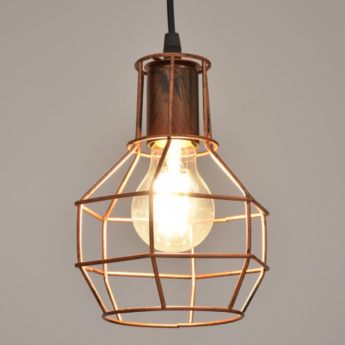 GloboStar® CAGE 00866 Vintage Industrial Κρεμαστό Φωτιστικό Οροφής Μονόφωτο 1 x E27 Καφέ Σκουριά Μεταλλικό Πλέγμα Φ15 x Y22cm Διακόσμηση - Φωτισμός - Χαλιά