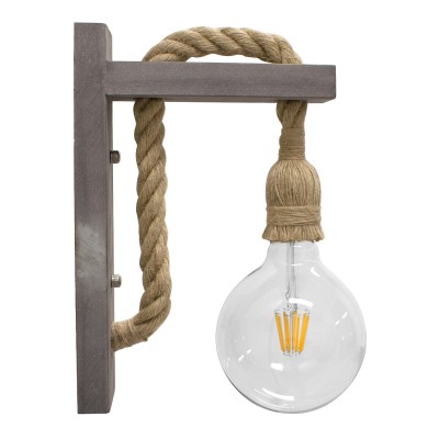 GloboStar® KENSI 00879 Vintage Φωτιστικό Τοίχου Απλίκα Μονόφωτο Γκρι Ξύλινο με Σχοινί Μ7 x Π20 x Υ30cm Διακόσμηση - Φωτισμός - Χαλιά