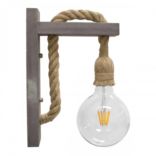 GloboStar® KENSI 00879 Vintage Φωτιστικό Τοίχου Απλίκα Μονόφωτο Γκρι Ξύλινο με Σχοινί Μ7 x Π20 x Υ30cm Διακόσμηση - Φωτισμός - Χαλιά