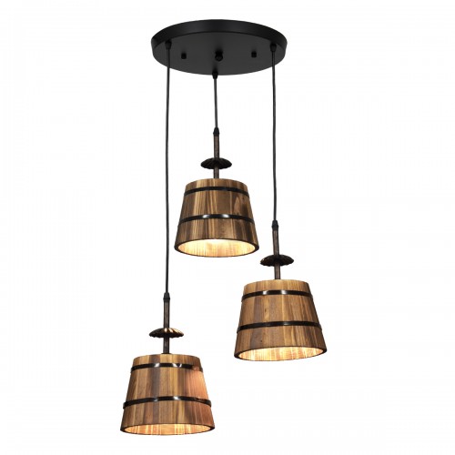 GloboStar® CEBU 00888 ΣΕΤ Vintage Κρεμαστό Φωτιστικό Οροφής Τρίφωτο 3 x E27 Μεταλλικό Ξύλινο Φ40 x Y210cm Διακόσμηση - Φωτισμός - Χαλιά