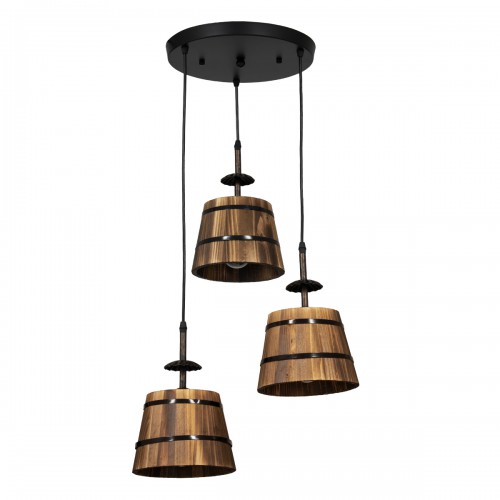 GloboStar® CEBU 00888 ΣΕΤ Vintage Κρεμαστό Φωτιστικό Οροφής Τρίφωτο 3 x E27 Μεταλλικό Ξύλινο Φ40 x Y210cm Διακόσμηση - Φωτισμός - Χαλιά