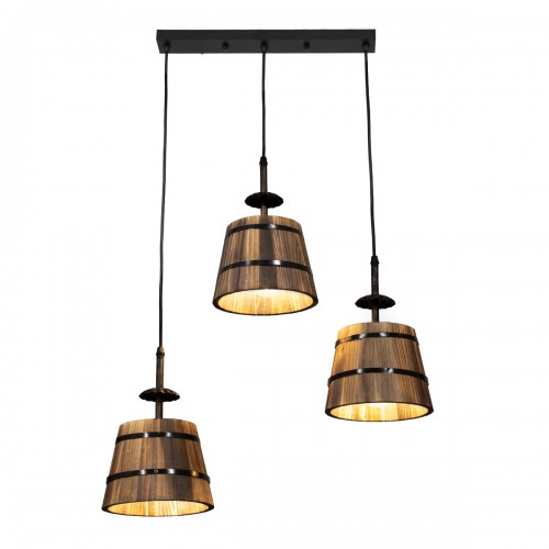 GloboStar® CEBU 00889 ΣΕΤ Vintage Κρεμαστό Φωτιστικό Οροφής Τρίφωτο 3 x E27 Μεταλλικό Ξύλινο Μ55.5 x Π18.5 x Y210cm Διακόσμηση - Φωτισμός - Χαλιά