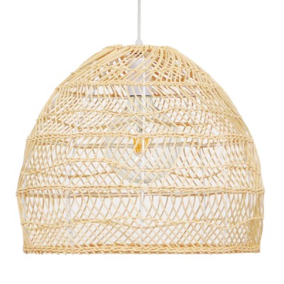 GloboStar® MALIBU 00973 Vintage Κρεμαστό Φωτιστικό Οροφής Μονόφωτο 1 x E27 Μπεζ Ξύλινο Bamboo Φ40 x Y35cm Διακόσμηση - Φωτισμός - Χαλιά