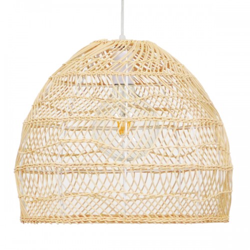 GloboStar® MALIBU 00973 Vintage Κρεμαστό Φωτιστικό Οροφής Μονόφωτο 1 x E27 Μπεζ Ξύλινο Bamboo Φ40 x Y35cm Διακόσμηση - Φωτισμός - Χαλιά