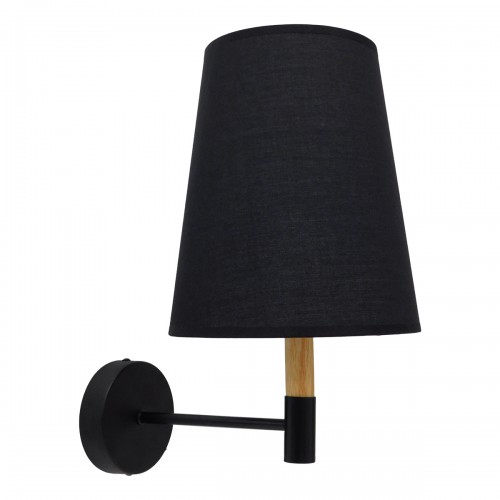 GloboStar® LYDFORD 01432 Μοντέρνο Φωτιστικό Τοίχου Απλίκα Μονόφωτο Μαύρο με Μπέζ Ξύλο Μεταλλικό Φ20 x Y36cm Διακόσμηση - Φωτισμός - Χαλιά