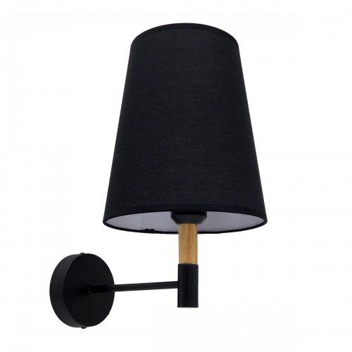GloboStar® LYDFORD 01432 Μοντέρνο Φωτιστικό Τοίχου Απλίκα Μονόφωτο Μαύρο με Μπέζ Ξύλο Μεταλλικό Φ20 x Y36cm Διακόσμηση - Φωτισμός - Χαλιά