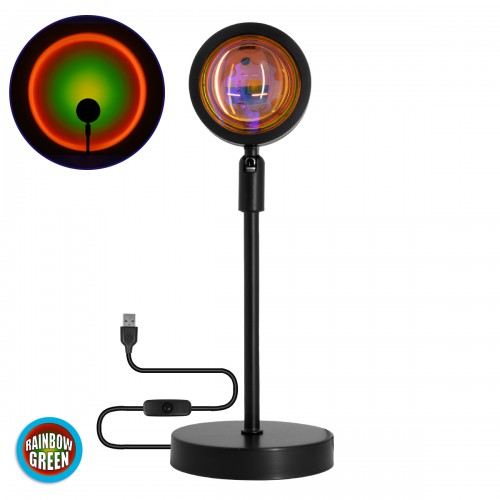 GloboStar® 00816 Μοντέρνο Minimal Επιτραπέζιο Φωτιστικό Μεταλλικό Μονόφωτο LED 12W DC 5V με Projector LENS Ειδικού Εφέ & Καλώδιο Τροφοδοσίας USB Rotation Head 180° RAINBOW GREEN Διακόσμηση - Φωτισμός - Χαλιά