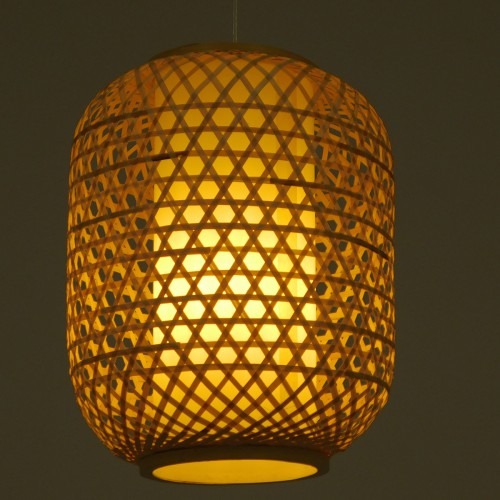 GloboStar® MAURITIUS 00899 Vintage Κρεμαστό Φωτιστικό Οροφής Μονόφωτο 1 x E27 Καφέ Ξύλινο Bamboo Φ30 x Υ40cm Διακόσμηση - Φωτισμός - Χαλιά