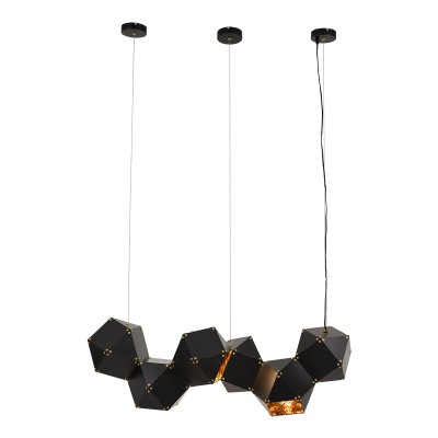 GloboStar® WELLES Replica 00797 Μοντέρνο Κρεμαστό Φωτιστικό Οροφής Πολύφωτο 6 x E14 Μεταλλικό Μαύρο - Χρυσό Μ98 x Π32 x Υ30cm Διακόσμηση - Φωτισμός - Χαλιά