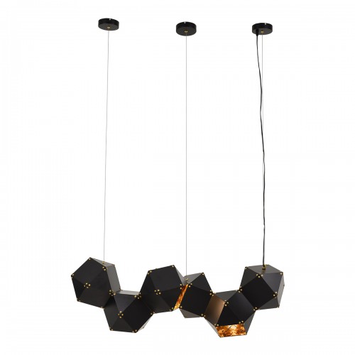 GloboStar® WELLES Replica 00797 Μοντέρνο Κρεμαστό Φωτιστικό Οροφής Πολύφωτο 6 x E14 Μεταλλικό Μαύρο - Χρυσό Μ98 x Π32 x Υ30cm Διακόσμηση - Φωτισμός - Χαλιά