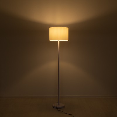 GloboStar® ASHLEY 00823 Μοντέρνο Επιδαπέδιο Φωτιστικό Μονόφωτο 1 x E27 IP20 Λευκό Μέταλλο με Λευκό Ύφασμα - Μ35 x Π35 x Υ145cm