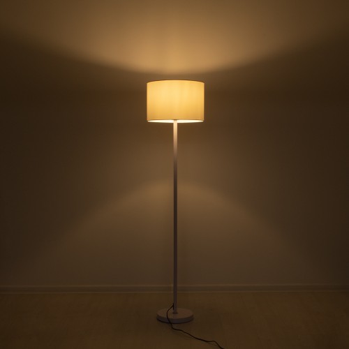 GloboStar® ASHLEY 00823 Μοντέρνο Επιδαπέδιο Φωτιστικό Μονόφωτο 1 x E27 IP20 Λευκό Μέταλλο με Λευκό Ύφασμα - Μ35 x Π35 x Υ145cm