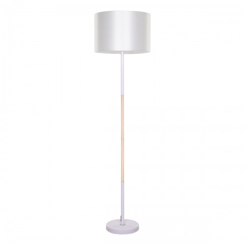 GloboStar® ASHLEY 00826 Μοντέρνο Φωτιστικό Δαπέδου Μονόφωτο 1 x E27 Λευκό Μεταλλικό Καμπάνα με Λευκό Ύφασμα & Εφέ Ξύλου D40 x H145cm Διακόσμηση - Φωτισμός - Χαλιά