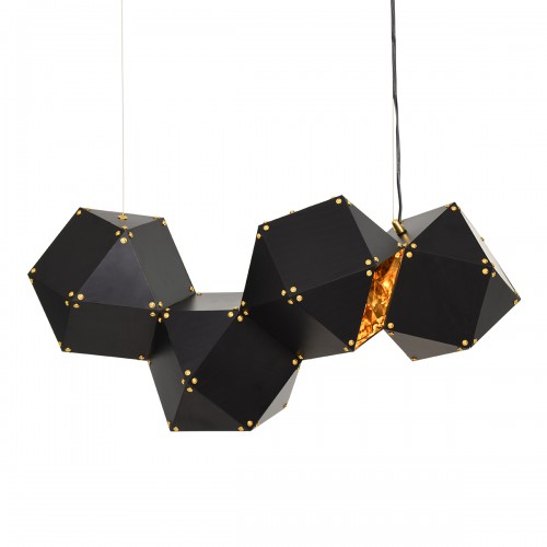 GloboStar® WELLES Replica 00796 Μοντέρνο Κρεμαστό Φωτιστικό Οροφής Πολύφωτο 4 x E14 Μεταλλικό Μαύρο - Χρυσό Μ68 x Π32 x Υ30cm Διακόσμηση - Φωτισμός - Χαλιά
