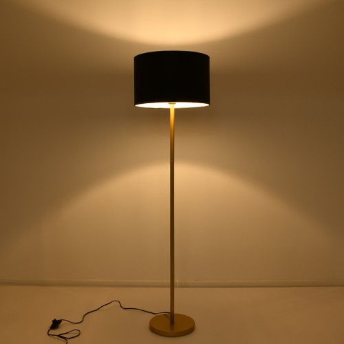 GloboStar® ASHLEY 00825 Μοντέρνο Επιδαπέδιο Φωτιστικό Μονόφωτο 1 x E27 IP20 Χρυσό Μέταλλο με Μαύρο Ύφασμα - Μ40 x Π40 x Υ148cm