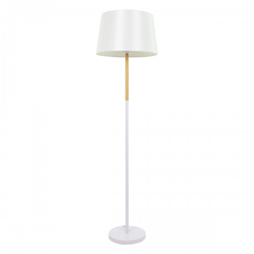 GloboStar® CEDAR 00828 Μοντέρνο Φωτιστικό Δαπέδου Μονόφωτο 1 x E27 Λευκό Μεταλλικό Καμπάνα με Λευκό Ύφασμα & Εφέ Ξύλου D40 x H148cm Διακόσμηση - Φωτισμός - Χαλιά
