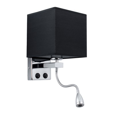 GLOBOSTAR® ELEGANT 01494 Μοντέρνο Φωτιστικό Τοίχου - Απλίκα Ξενοδοχείου Reading Light με Ντουί 1 x E27 LED 3W 270lm 36° AC 220-240V IP20 Θερμό Λευκό 2700K - CREE XPE Chip - Ασημί & Μαύρο - Μ17 x Π21 x Υ43cm - 2 Χρόνια Εγγύηση