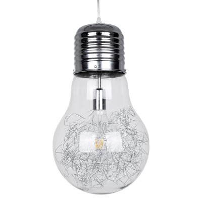 GLOBOSTAR® LAMP 01677 Μοντέρνο Κρεμαστό Φωτιστικό Οροφής με Ντουί 1 x E27 AC 220-240V IP20 - Ασημί & Διάφανο - Μ30 x Π30 x Υ52cm