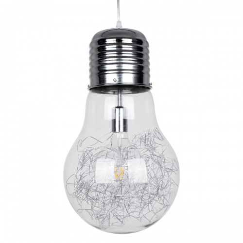 GloboStar® LAMP 01677 Μοντέρνο Κρεμαστό Φωτιστικό Οροφής Μονόφωτο 1 x E27 Ασημί Νίκελ Μεταλλικό Διάφανο Γυαλί Φ30 x Υ52cm Διακόσμηση - Φωτισμός - Χαλιά