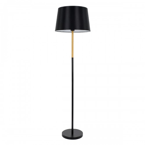 GloboStar® CEDAR 00827 Μοντέρνο Φωτιστικό Δαπέδου Μονόφωτο 1 x E27 Μαύρο Μεταλλικό Καμπάνα με Μαύρο Ύφασμα & Εφέ Ξύλου D40 x H148cm Διακόσμηση - Φωτισμός - Χαλιά