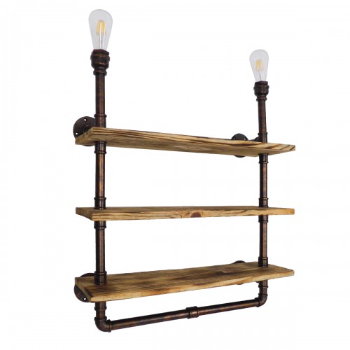 GloboStar® ENIMAS 01217 Vintage Industrial Φωτιστικό Τοίχου Απλίκα Δίφωτο Μπρούτζινο Μεταλλικό με Ξύλινα Ράφια Μ65 x Π23 x Υ76cm Διακόσμηση - Φωτισμός - Χαλιά GloboStar® ENIMAS 01217 Vintage Industrial Φωτιστικό Τοίχου Απλίκα Δίφωτο Μπρούτζινο Μεταλλικό με Ξύλινα Ράφια Μ65 x Π23 x Υ76cm Διακόσμηση - Φωτισμός - Χαλιά