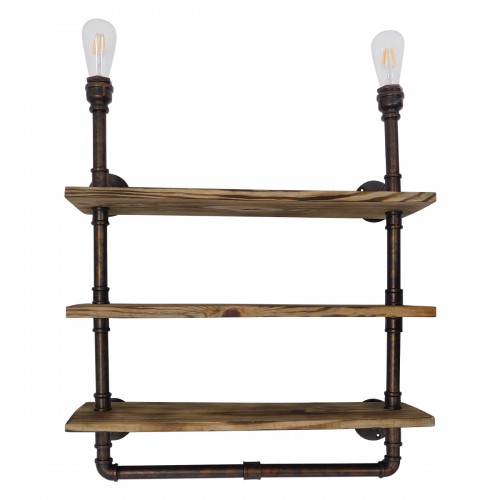GloboStar® ENIMAS 01217 Vintage Industrial Φωτιστικό Τοίχου Απλίκα Δίφωτο Μπρούτζινο Μεταλλικό με Ξύλινα Ράφια Μ65 x Π23 x Υ76cm Διακόσμηση - Φωτισμός - Χαλιά GloboStar® ENIMAS 01217 Vintage Industrial Φωτιστικό Τοίχου Απλίκα Δίφωτο Μπρούτζινο Μεταλλικό με Ξύλινα Ράφια Μ65 x Π23 x Υ76cm Διακόσμηση - Φωτισμός - Χαλιά