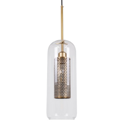 GLOBOSTAR® AVERY 00741 Μοντέρνο Κρεμαστό Φωτιστικό Οροφής με Ντουί 1 x E27 AC 220-240V IP20 - Διάφανο & Χρυσό - Μ15 x Π15 x Υ60cm
