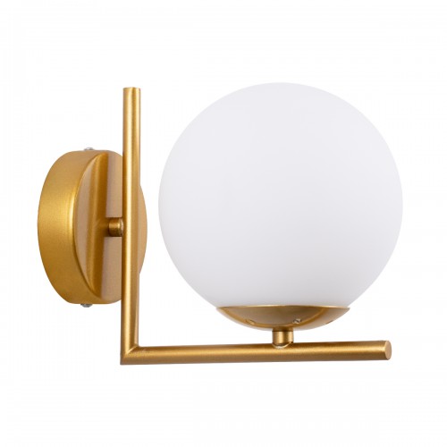 GloboStar® JADA 01426 Μοντέρνο Φωτιστικό Τοίχου Απλίκα Μονόφωτο Μεταλλικό Χρυσό με Λευκό Ματ Γυαλί Μ15 x Π21.5 x Υ18cm Διακόσμηση - Φως - Χαλιά