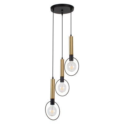 GLOBOSTAR® OLVERO 00773 Μοντέρνο Κρεμαστό Φωτιστικό Οροφής με Ντουί 3 x E27 AC 220-240V IP20 - Μαύρο & Χρυσό - Μ30 x Π30 x Y130cm