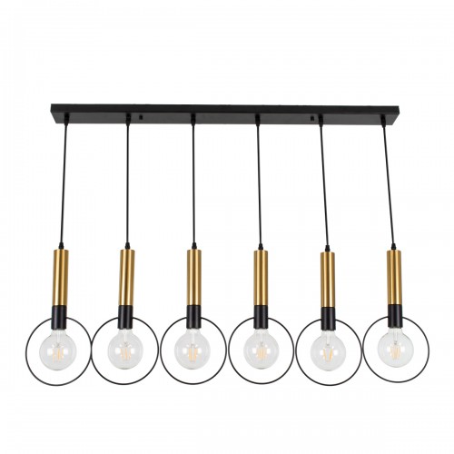 GLOBOSTAR® OLVERO 00776 Μοντέρνο Κρεμαστό Φωτιστικό Οροφής με Ντουί 6 x E27 AC 220-240V IP20 - Μαύρο & Χρυσό - Μ110 x Π18 x Y130cm
