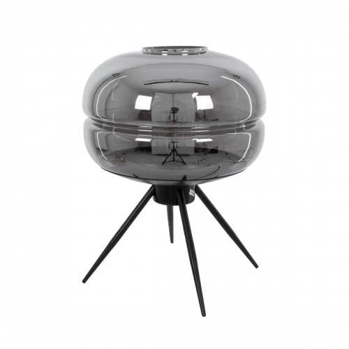 GloboStar® JAVAN 00738 Μοντέρνο Επιτραπέζιο Φωτιστικό Πορτατίφ Λαμπατέρ Μονόφωτο Φιμέ Νίκελ Γυάλινο Μαύρο Μεταλλικό Φ30 x Υ19cm Διακόσμηση - Φωτισμός - Χαλιά