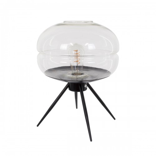 GloboStar® JAVAN 00736 Μοντέρνο Επιτραπέζιο Φωτιστικό Πορτατίφ Λαμπατέρ Μονόφωτο Διάφανο Γυάλινο Μαύρο Μεταλλικό Φ30 x Υ19cm Διακόσμηση - Φωτισμός - Χαλιά