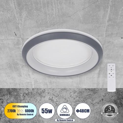 GloboStar® MELINA 61042 Πλαφονιέρα Οροφής Κύκλος LED CCT 55W 6376lm 120° AC 220-240V - Εναλλαγή Φωτισμού μέσω Τηλεχειριστηρίου All In One Ψυχρό Λευκό 6000k+Φυσικό Λευκό 4500k+Θερμό Λευκό 2700k Dimmable Φ48cm - Ανθρακί - 3 Years Warranty Διακόσμηση - Φως - GloboStar® MELINA 61042 Πλαφονιέρα Οροφής Κύκλος LED CCT 55W 6376lm 120° AC 220-240V - Εναλλαγή Φωτισμού μέσω Τηλεχειριστηρίου All In One Ψυχρό Λευκό 6000k+Φυσικό Λευκό 4500k+Θερμό Λευκό 2700k Dimmable Φ48cm - Ανθρακί - 3 Years Warranty Διακόσμηση - Φως -