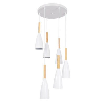 GLOBOSTAR® DILLON 00629 Μοντέρνο Κρεμαστό Φωτιστικό Οροφής με Ντουί 6 x E27 AC 220-240V IP20 - Λευκό & Μπεζ - Μ52 x Π52 x Y130cm